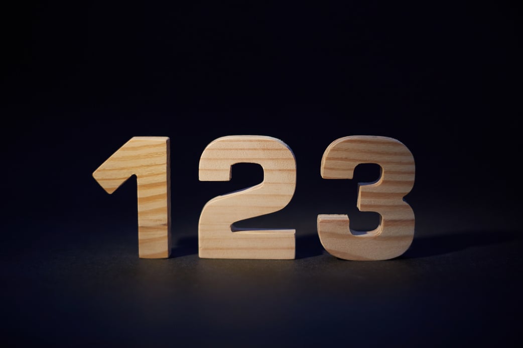 wooden numbers 123 on a black background